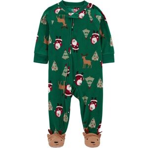 🟢🔴Carter's Green Holiday Footie with Reindeer Footie